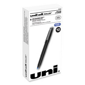 uni-ball UBC60153 Roller Ball Pen, Stick, Extra-Fine 0.5 mm, Blue Ink, Black/Blue Barrel, Dozen