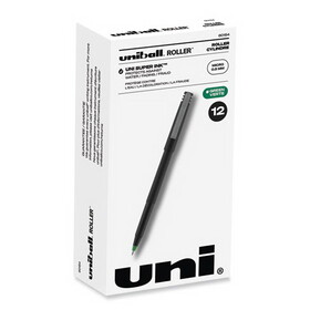 uni-ball 60154 Stick Roller Ball Pen, Micro 0.5mm, Green Ink, Black Matte Barrel, Dozen