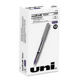uni-ball 60382 VISION Stick Roller Ball Pen, Fine 0.7mm, Majestic Purple Ink, Gray Barrel, Dozen