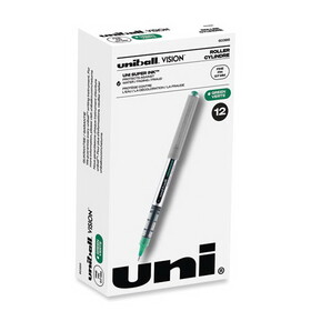 uni-ball UBC60386 VISION Roller Ball Pen, Stick, Fine 0.7 mm, Green Ink, Silver/Green/Clear Barrel, Dozen
