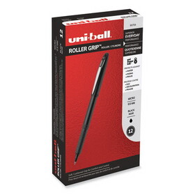 uni-ball 60704 Grip Stick Roller Ball Pen, Micro 0.5mm, Black Ink/Barrel, Dozen