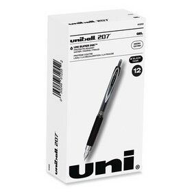uni-ball UBC61255 Signo 207 Gel Pen, Retractable, Fine 0.5 mm, Black Ink, Smoke/Black Barrel, Dozen