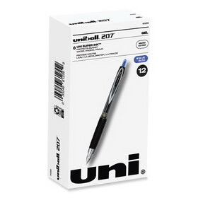 uni-ball 61256 Signo 207 Retractable Gel Pen, Micro 0.5mm, Blue Ink, Smoke/Black/Blue Barrel, Dozen