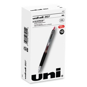 uni-ball 61257 Signo 207 Retractable Gel Pen, Micro 0.5mm, Red Ink, Smoke/Black/Red Barrel, Dozen