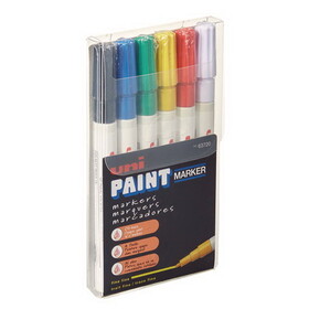 uni-Paint UBC63720 Permanent Marker, Fine Bullet Tip, Assorted Colors, 6/Set