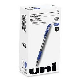 uni-ball 65451 Signo GRIP Stick Gel Pen, Medium 0.7mm, Blue Ink, Silver/Blue Barrel, Dozen