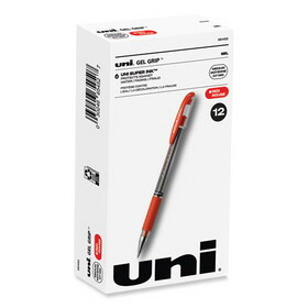 uni-ball 65452 Signo GRIP Stick Gel Pen, Medium 0.7mm, Red Ink, Silver/Red Barrel, Dozen