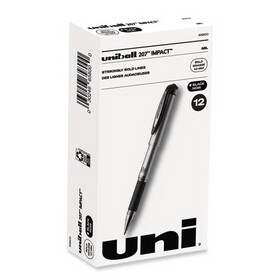 uni-ball 65800 207 Impact Stick Gel Pen, Bold 1mm, Black Ink, Silver/Black Barrel
