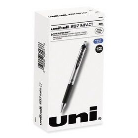 uni-ball UBC65801 207 Impact Gel Pen, Stick, Bold 1 mm, Blue Ink, Silver/Black/Blue Barrel