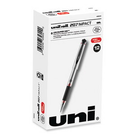 uni-ball UBC65802 207 Impact Gel Pen, Stick, Bold 1 mm, Red Ink, Silver/Black/Red Barrel