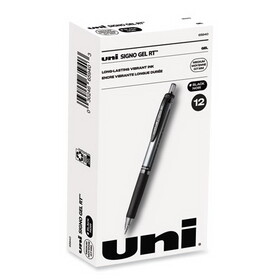 uni-ball UBC65940 Signo Gel Pen, Retractable, Medium 0.7 mm, Black Ink, Silver/Black Barrel, Dozen