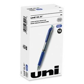 uni-ball UBC65941 Signo Gel Pen, Retractable, Medium 0.7 mm, Blue Ink, Silver/Blue Barrel, Dozen