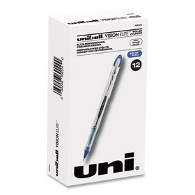 uni-ball 69024 VISION ELITE Stick Roller Ball Pen, Bold 0.8mm, Blue Ink, White/Blue Barrel