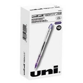 uni-ball 69025 VISION ELITE Stick Roller Ball Pen, Bold 0.8mm, Purple Ink, White/Purple Barrel