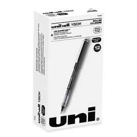 uni-ball UBC70128 VISION Roller Ball Pen, Stick, Bold 1 mm, Black Ink, Gray/Black/Clear Barrel, Dozen