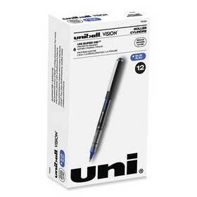 uni-ball UBC70129 VISION Roller Ball Pen, Stick, Bold 1 mm, Blue Ink, Black/Blue Barrel, Dozen