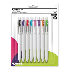 uniball UBC70309 uniONE Gel Pen, Retractable, Medium 0.7 mm, Inspirational Ink-Color Assortment, White Barrel, 8/Pack