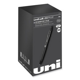 uniball UBC70455 207 Plus+ Gel Pen, Retractable, Medium 0.7 mm, Black Ink, Black Barrel, 36/Pack