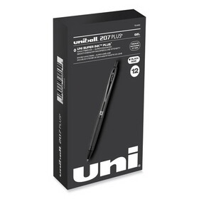 uniball UBC70462 207 Plus+ Gel Pen, Retractable, Medium 0.7 mm, Black Ink, Black Barrel, Dozen