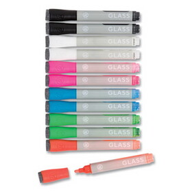 U Brands UBR2913U0012 Bullet Tip Low-Odor Liquid Glass Markers with Erasers, Broad Bullet Tip, Assorted Colors, 12/Pack