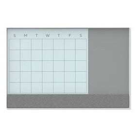 U Brands UBR3196U0001 3N1 Magnetic Glass Dry Erase Combo Board, 23 x 17, Month View, Gray/White Surface, White Aluminum Frame