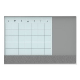 U Brands UBR3197U0001 3N1 Magnetic Glass Dry Erase Combo Board, 35 x 23, Month View, Gray/White Surface, White Aluminum Frame