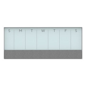 U Brands UBR3199U0001 3N1 Magnetic Glass Dry Erase Combo Board, Weekly Calendar, 36 x 15.25, Gray/White Surface, White Aluminum Frame