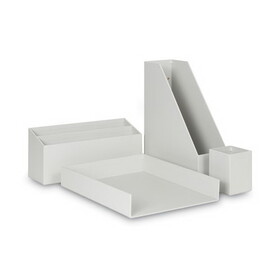 U Brands UBR3632U0002 Four-Piece Desk Organization Kit, Magazine Holder/Paper Tray/Pencil Cup/Storage Bin, Chipboard, Gray