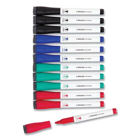 U Brands UBR3980U0012 Medium Point Low-Odor Dry-Erase Markers with Erasers, Medium Bullet Tip, Assorted Colors, 12/Pack