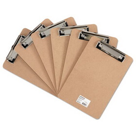 Universal UNV05561 Hardboard Clipboard with Low-Profile Clip, 0.5" Clip Capacity, Holds 5 x 8 Sheets, Brown, 6/Pack