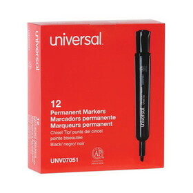 Universal UNV07051 Permanent Markers, Chisel Tip, Black, Dozen