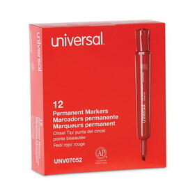 Universal UNV07052 Chisel Tip Permanent Marker, Broad Chisel Tip, Red, Dozen