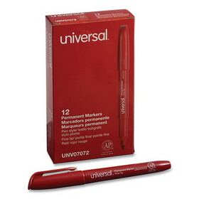 Universal UNV07072 Pen Style Permanent Markers, Fine Point, Red, Dozen