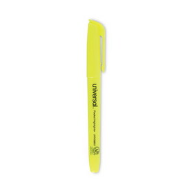 Universal UNV08851 Pocket Highlighters, Fluorescent Yellow Ink, Chisel Tip, Yellow Barrel, Dozen