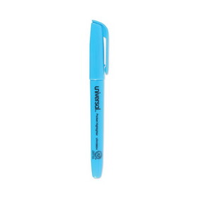 Universal UNV08854 Pocket Highlighters, Fluorescent Blue Ink, Chisel Tip, Blue Barrel, Dozen