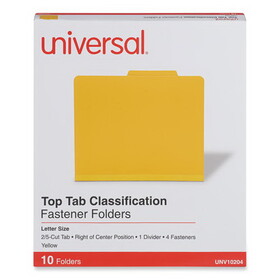 Universal UNV10204 Bright Colored Pressboard Classification Folders, 2" Expansion, 1 Divider, 4 Fasteners, Letter Size, Yellow Exterior, 10/Box