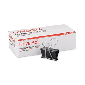 Universal UNV10210 Medium Binder Clips, Steel Wire, 5/8" Cap., 1-1/4" Wide, Black/silver, Dozen