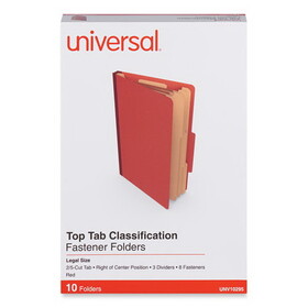 Universal UNV10295 Eight-Section Pressboard Classification Folders, 3" Expansion, 3 Dividers, 8 Fasteners, Legal Size, Red Exterior, 10/Box