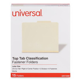 Universal UNV10300 Six-Section Classification Folders, 2" Expansion, 2 Dividers, 6 Fasteners, Letter Size, Manila Exterior, 15/Box