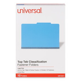 Universal UNV10311 Bright Colored Pressboard Classification Folders, 2" Expansion, 2 Dividers, 6 Fasteners, Legal Size, Cobalt Blue, 10/Box