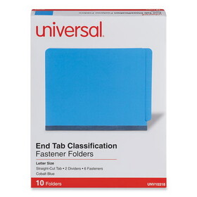 Universal UNV10318 Deluxe Six-Section Pressboard End Tab Classification Folders, 2 Dividers, 6 Fasteners, Letter Size, Cobalt Blue, 10/Box