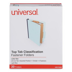 Universal UNV10404 Four-Section Pressboard Classification Folders, 1 Divider, Letter Size, Light Blue, 20/Box