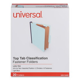 Universal UNV10405 Six-Section Pressboard Classification Folders, 2 Dividers, Letter Size, Light Blue, 20/Box