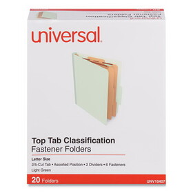 Universal UNV10407 Six-Section Classification Folders, Heavy-Duty Pressboard Cover, 2 Dividers, 2.5" Expansion, Letter Size, Light Green, 20/Bx