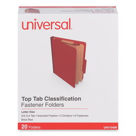 Universal UNV10408 Six-Section Classification Folders, Heavy-Duty Pressboard Cover, 2 Dividers, 2.5" Expansion, Letter Size, Brick Red, 20/Box