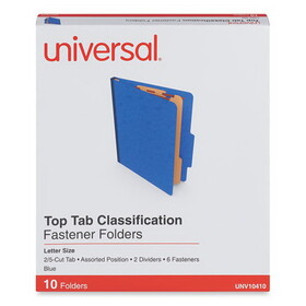 Universal UNV10410 Six-Section Pressboard Classification Folders, 2 Dividers, Letter Size, Blue, 10/Box