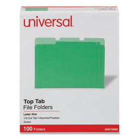 Universal UNV10502 Deluxe Colored Top Tab File Folders, 1/3-Cut Tabs: Assorted, Letter Size, Green/Light Green, 100/Box