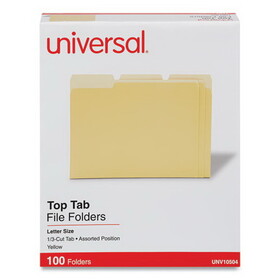 Universal UNV10504 Deluxe Colored Top Tab File Folders, 1/3-Cut Tabs: Assorted, Letter Size, Yellow/Light Yellow, 100/Box