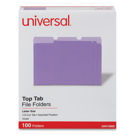 Universal UNV10505 Deluxe Colored Top Tab File Folders, 1/3-Cut Tabs: Assorted, Letter Size, Violet/Light Violet, 100/Box