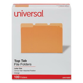 Universal One UNV10507 File Folders, 1/3 Cut One-Ply Top Tab, Letter, Orange/light Orange, 100/box